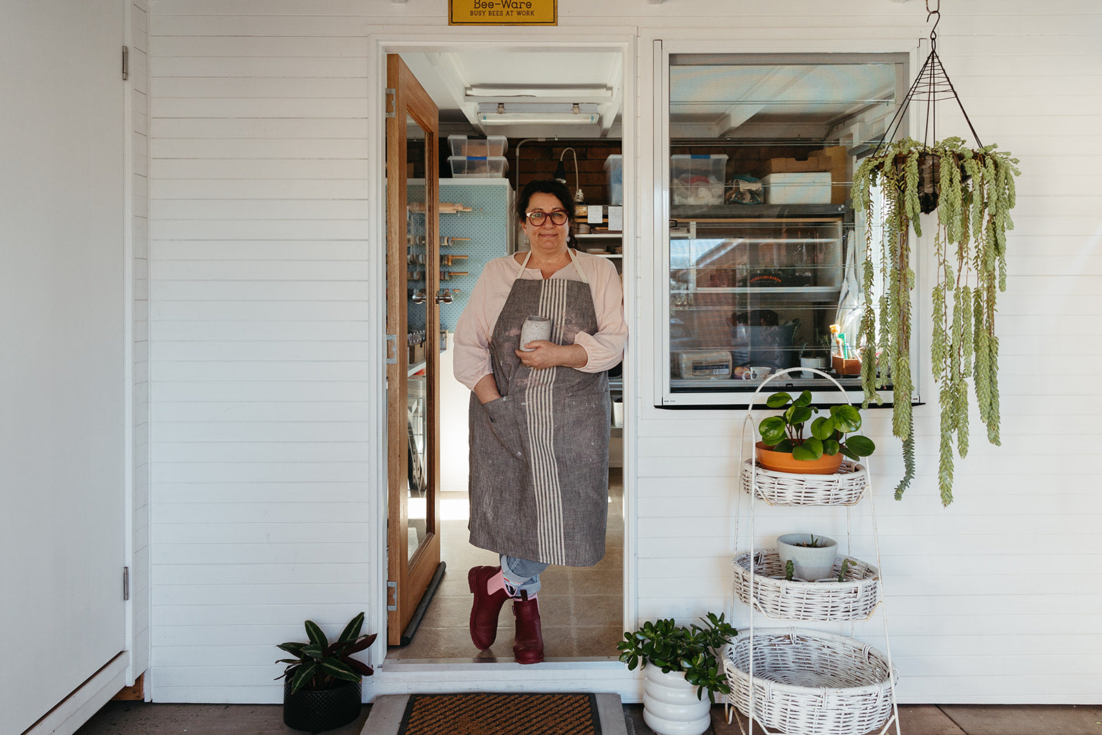 Australian Ceramic Artist and Potter Elkie Fairbrother for Palinopsia Ceramics, in her pottery studio in Newcastle NSW