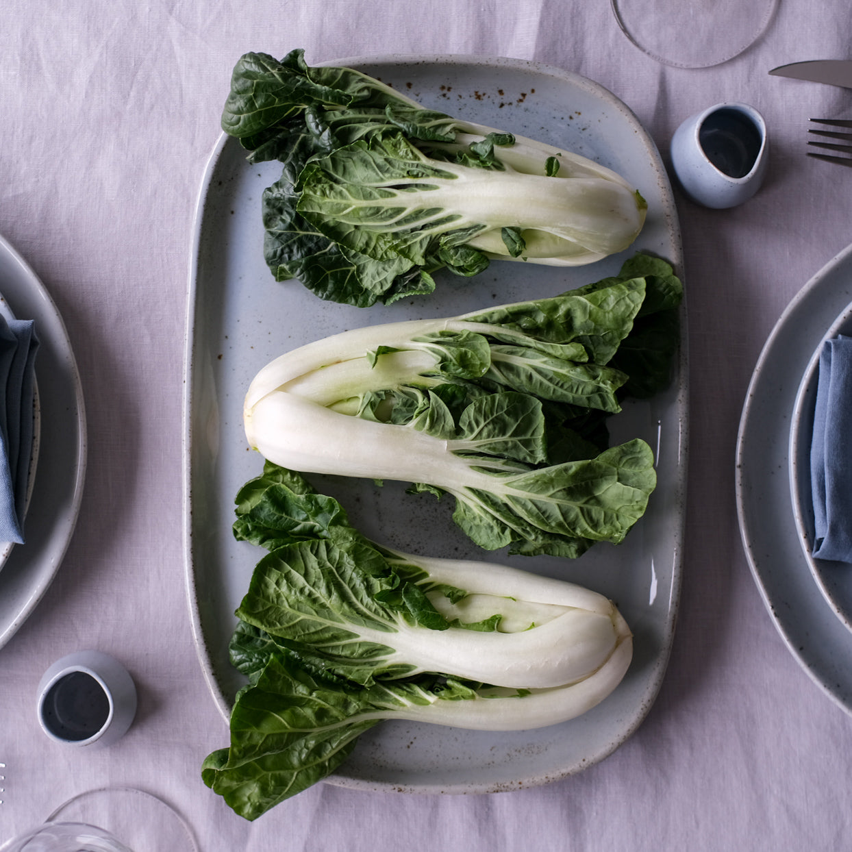 Handmade large rectangle platter in blue grey speckle colour