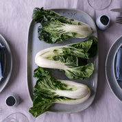 Handmade large rectangle platter in blue grey speckle colour