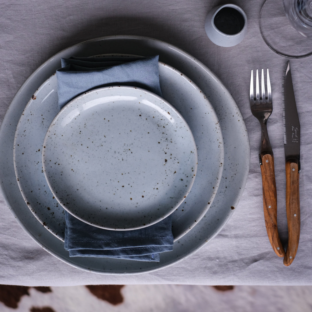 Three piece dinner set by Palinopsia Ceramics, dinner plate, lunch plate and bread plate