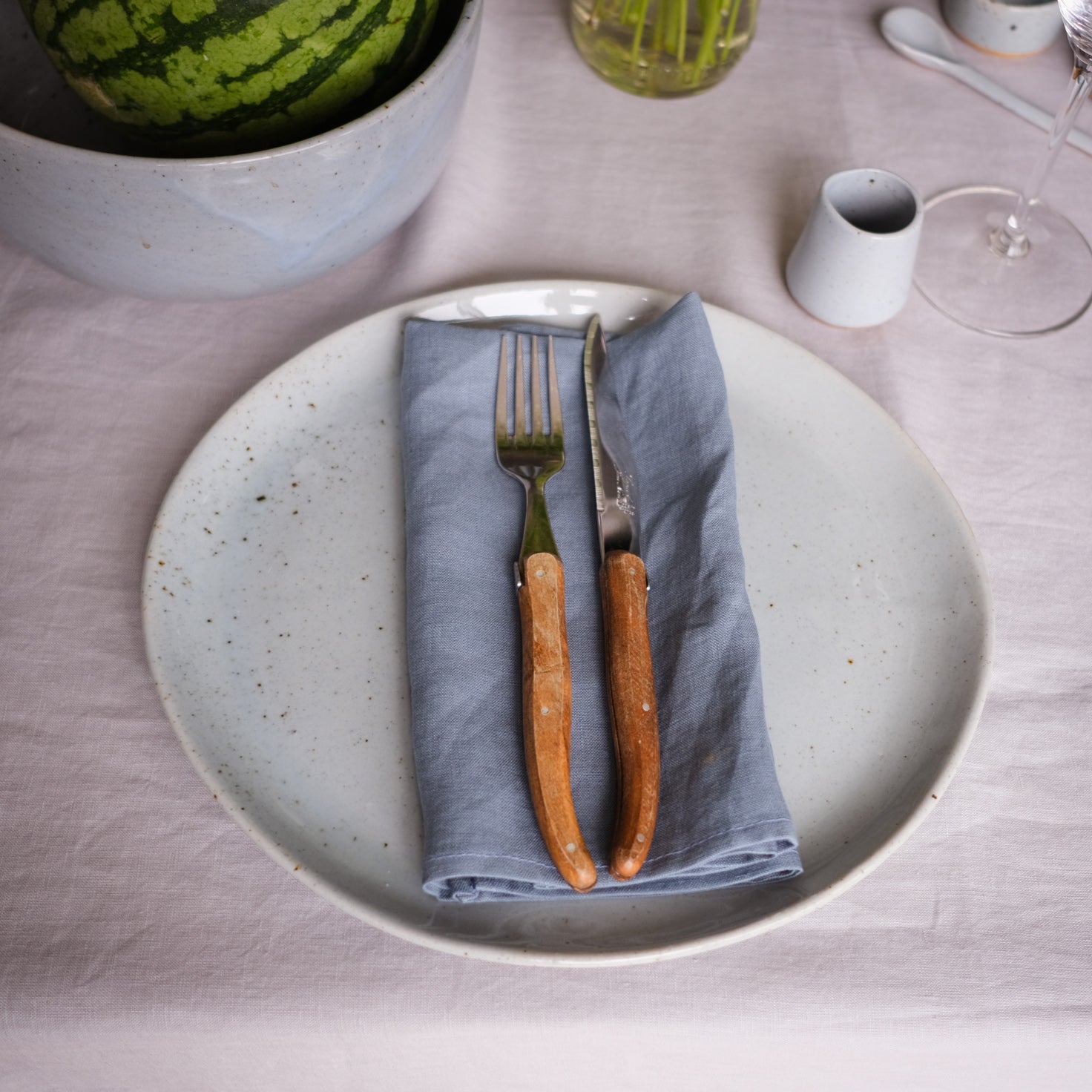 Handmade blue grey dinner plate stoneware by Palinopsia Ceramics