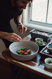 Sydney's Northern Beaches Private Chef plating up on Palinopsia Ceramics for private dinner event