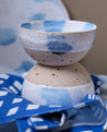 Stacked hand painted ceramic Breakfast bowl in blue and white by Palinopsia Ceramics 