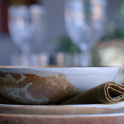 Reactive glaze details on handmade breakfast bowl by Palinopsia Ceramics