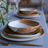 Three piece dinner set in rustic blue and brown vintage inspired ceramic collection by Palinopsia Ceramics