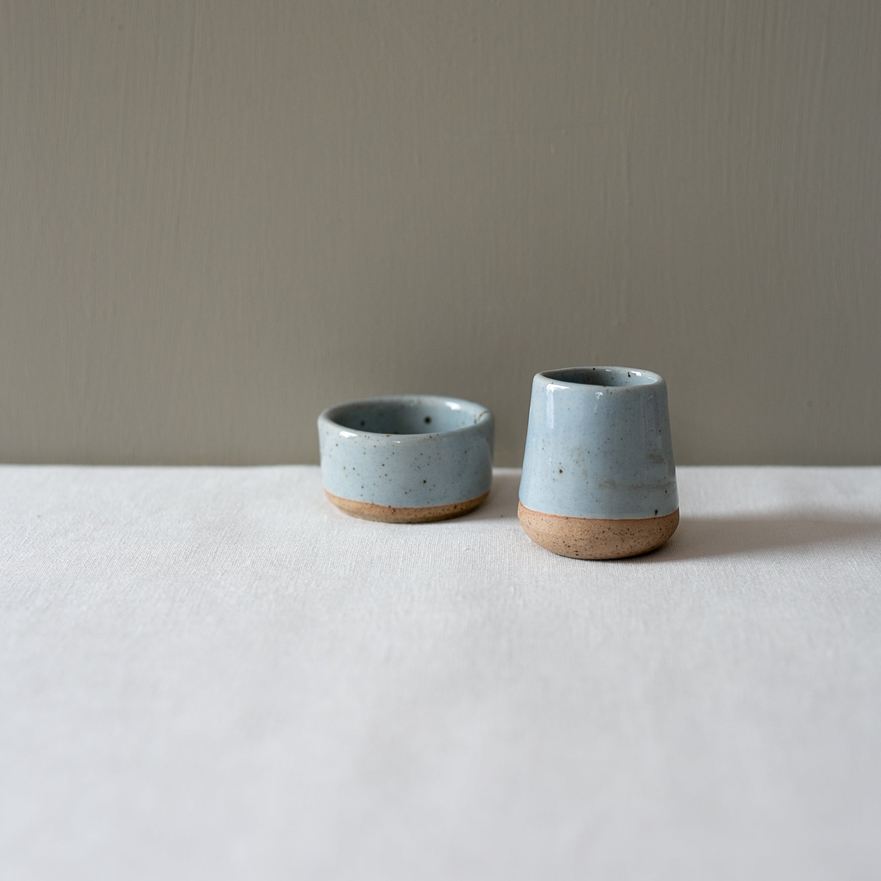 Small sauce jug and salt ramekin in blue grey by Palinopsia Ceramics