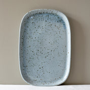 Large slip cast rectangle serving platter in blue grey speckle by Palinopsia Ceramics