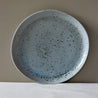 Large round handmade dinner plate classic shape in a blue grey colour with speckles
