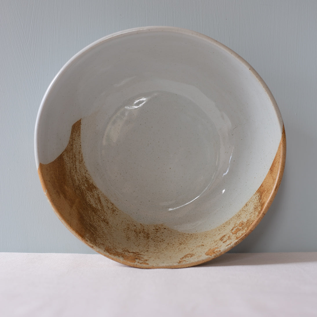 Handmade  Stoneware Salad bowl in retro brown, blue and grey by Palinopsia Ceramics