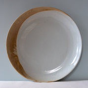 Extra large round serving platter in retro brown, grey and blue stoneware by Palinopsia Ceramics