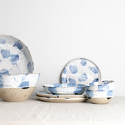 Abstract and artistic dinner set in blue and white by Palinopsia Ceramics