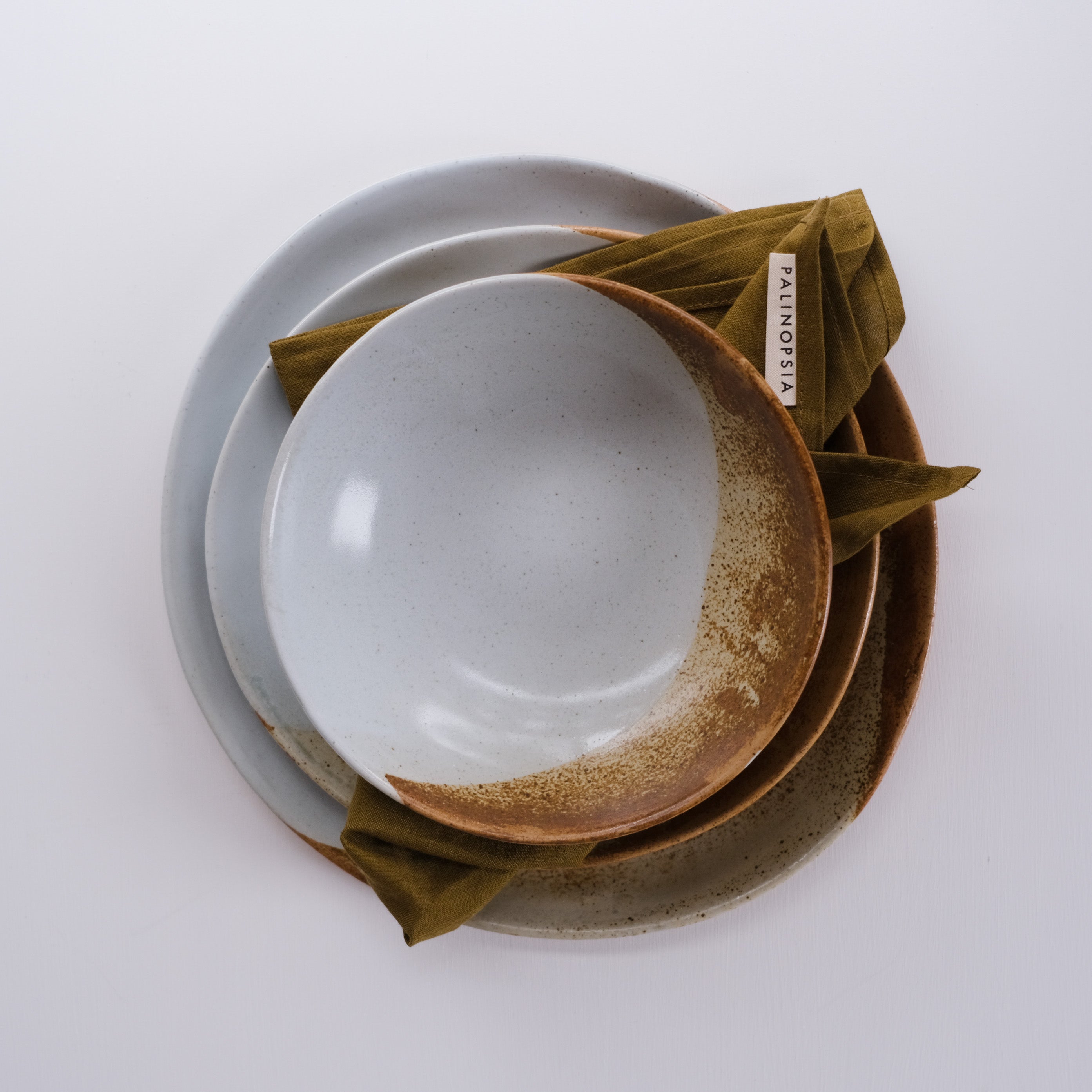 three piece dinner set made of dinner plate, lunch plate and breakfast bowl by Palinopsia