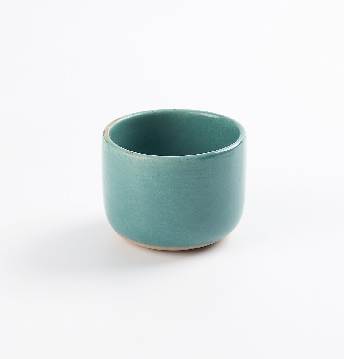 Palinopsia ceramics Antique Tumbler Cup in teal blue green on white background 