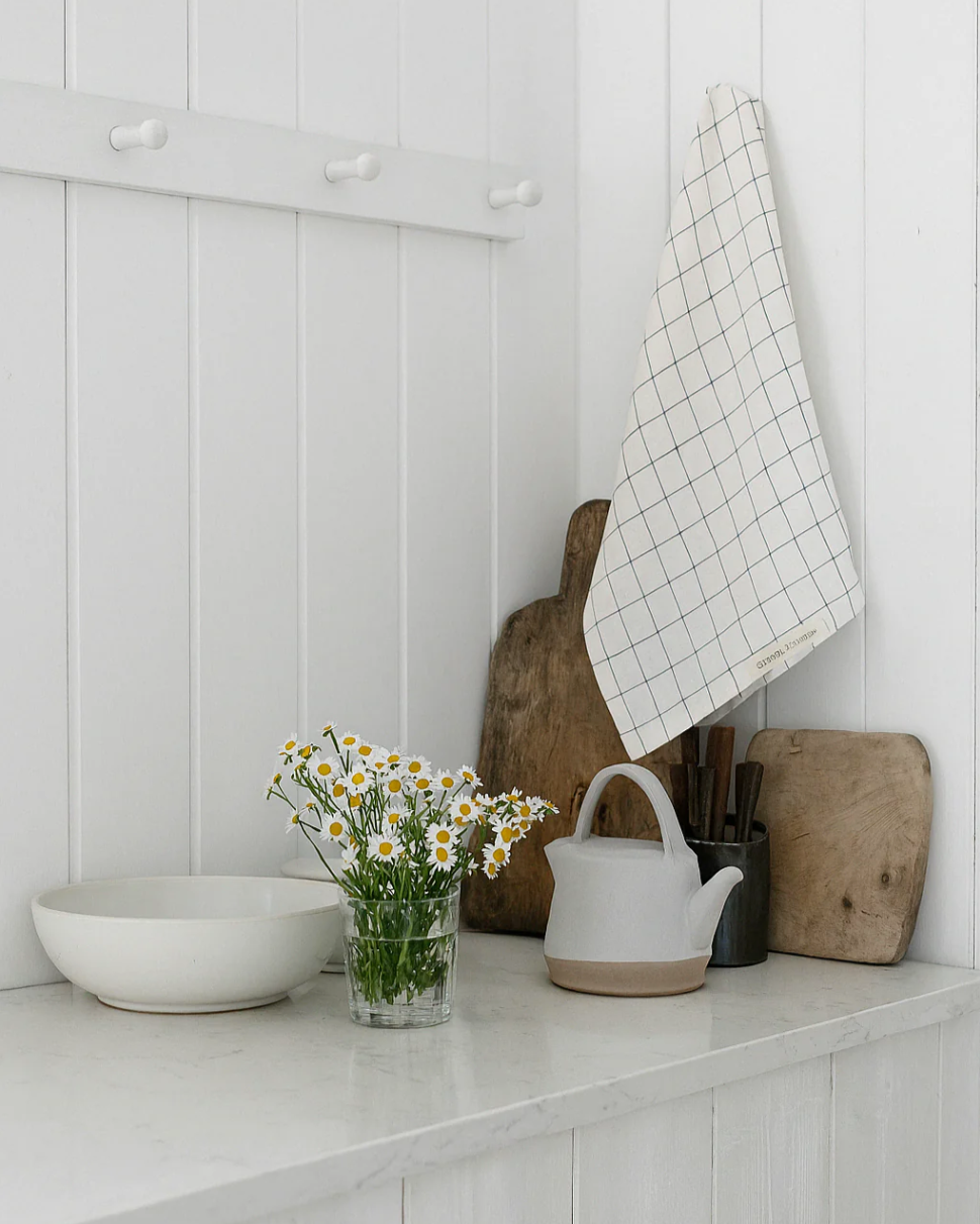 100% Pure French Linen Tea Towel - Blue Grid