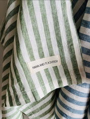 Palinopsia striped kitchen linen tea towel with a 'Mama and Tochter' label