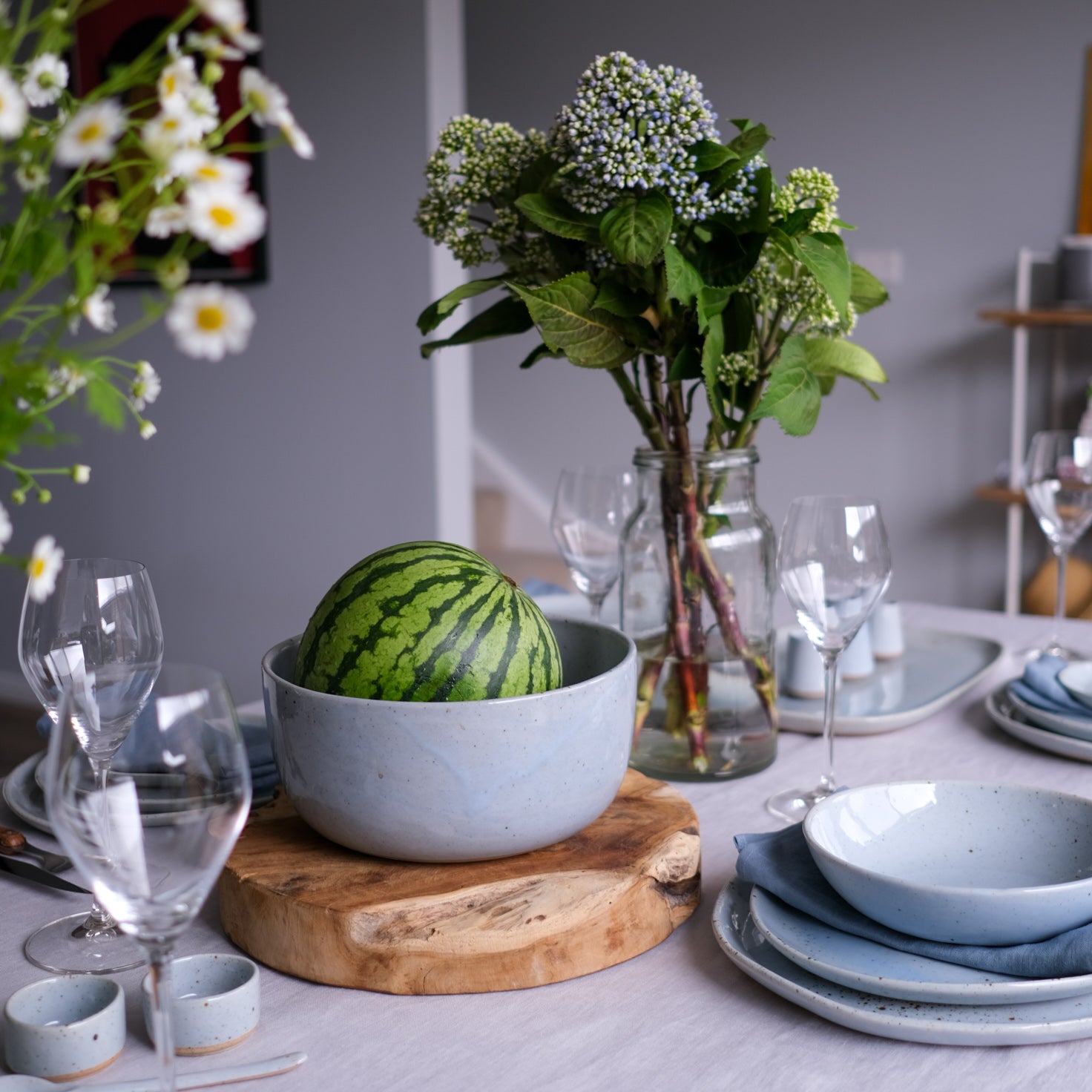 Handmade  fruit bowl by Palinopsia Ceramics in a blue grey speckle 