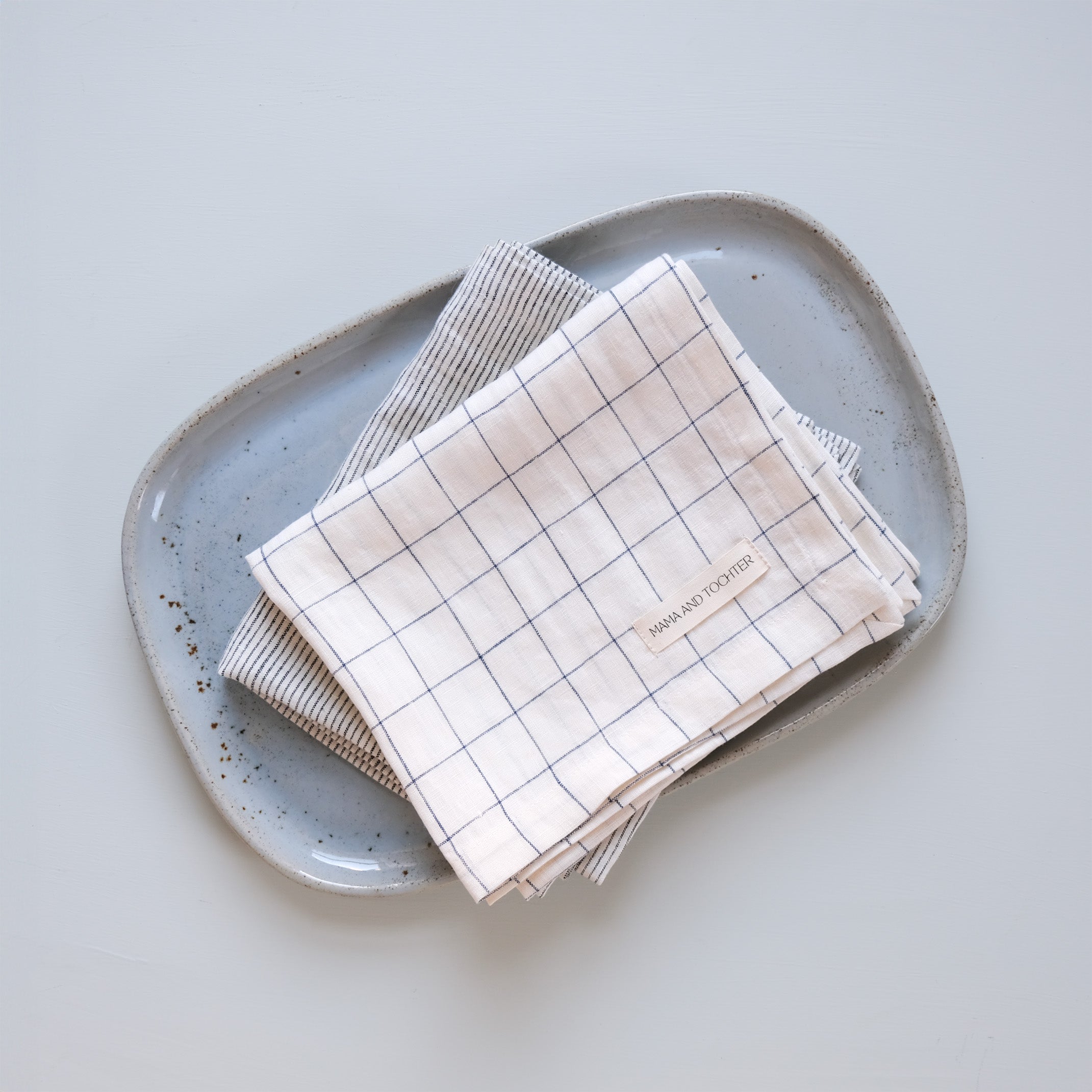 100% Pure French Linen Tea Towel - Blue Grid