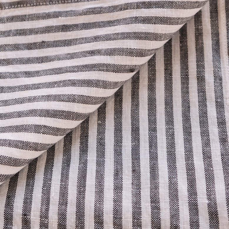 100% Pure French Linen Tea Towel - Charcoal Stripe