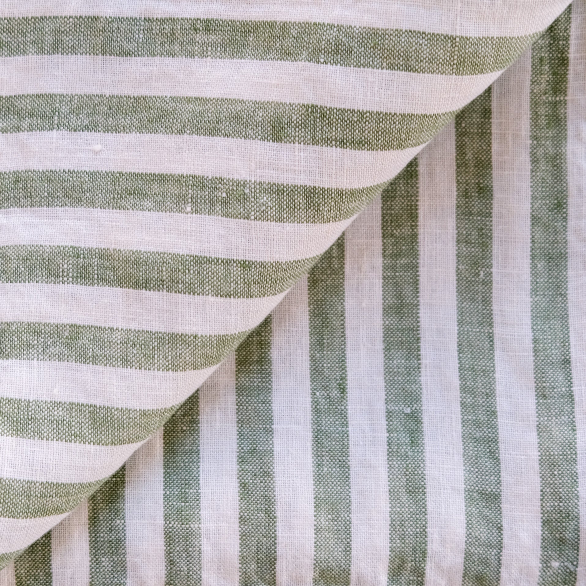 Close-up of green and white striped fabric
