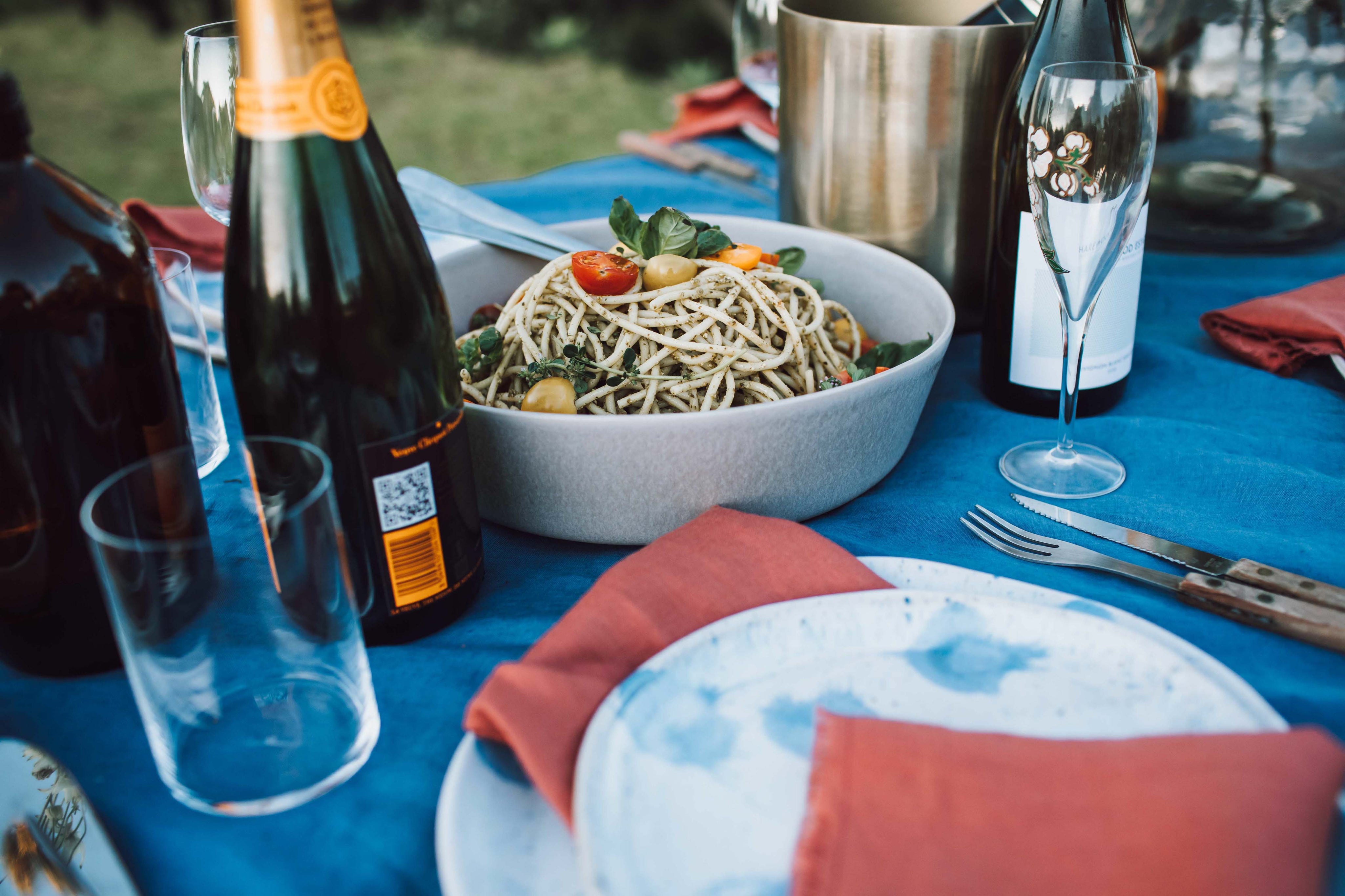 Pasta Salad served on a handmade low salad bowl by Palinopsia ceramics