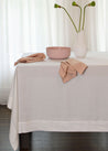 A dining room in Sydney with a handmade dusty pink fruit bowl by Palinopsia Ceramics and In The Sac Linen