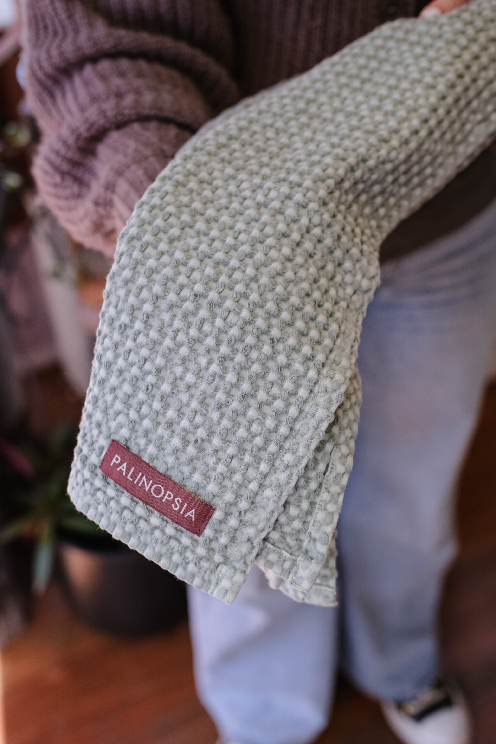 Stone Washed Waffle Towel | Celadon