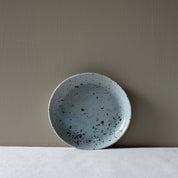 Palinopsia's handmade bread plate in blue speckle 