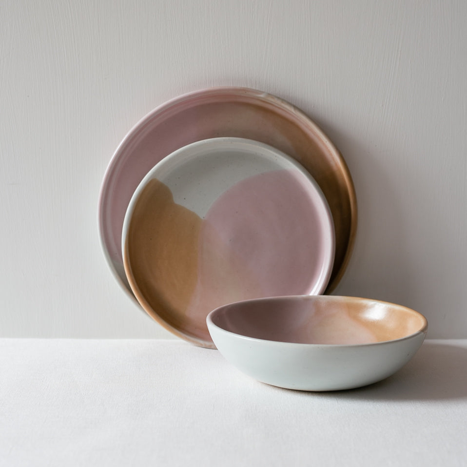 Three (3) piece dinner set in bright colours by Palinopsia Ceramics 