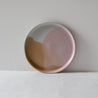 Handmade stoneware Lunch plate in watercolour pink, brown and white glaze by Palinopsia Handmade Ceramics