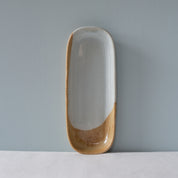 Single mezze rectangle plate in blue and brown by Palinopsia Ceramics
