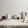 Breakfast table with biscotti, Italian coffee and handmade ceramics in blue and white by Palinopsia Australia 