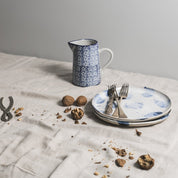 Still life photography with handmade lunch plates in blue and white by Palinopsia Ceramics 