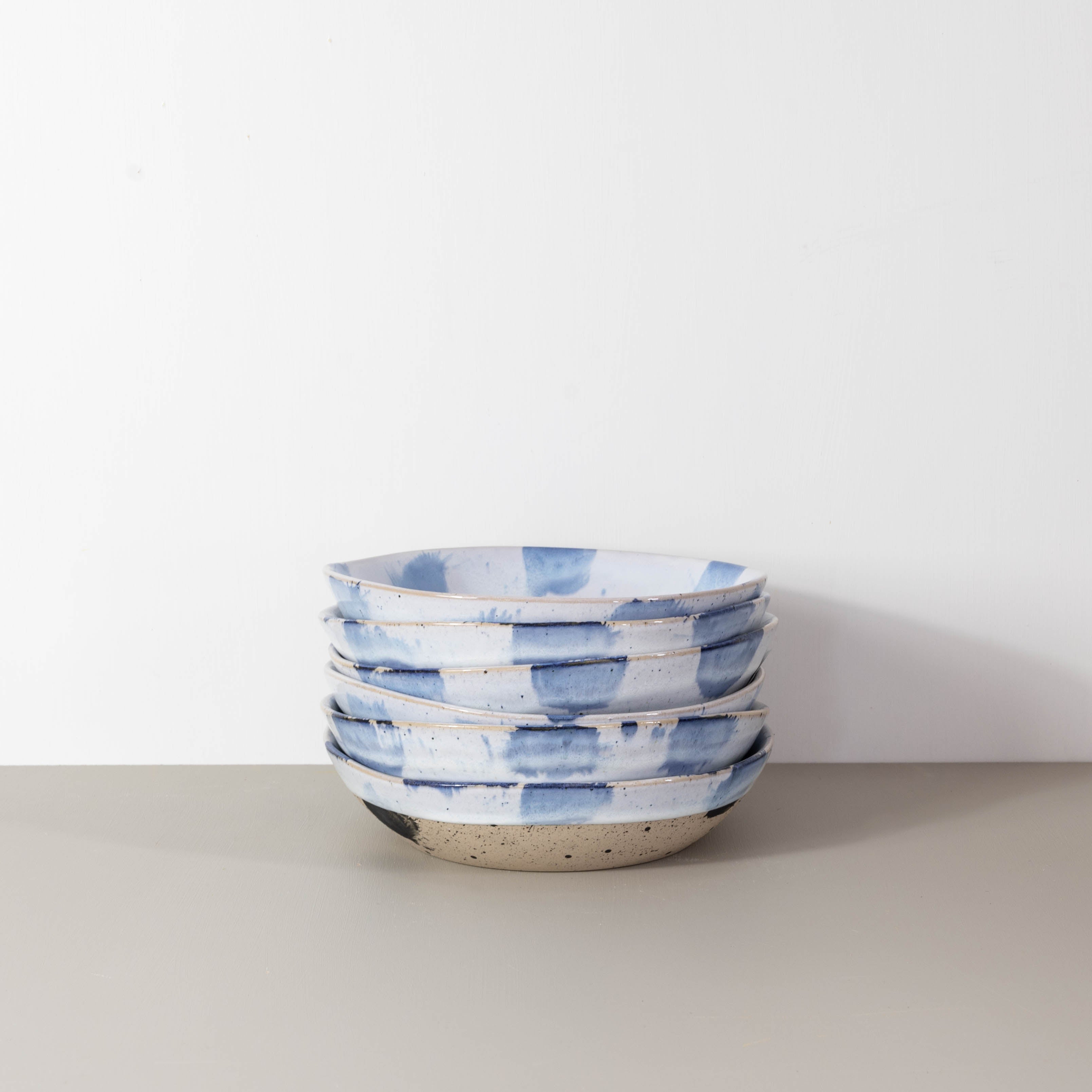 Blue and white pasta bowl set